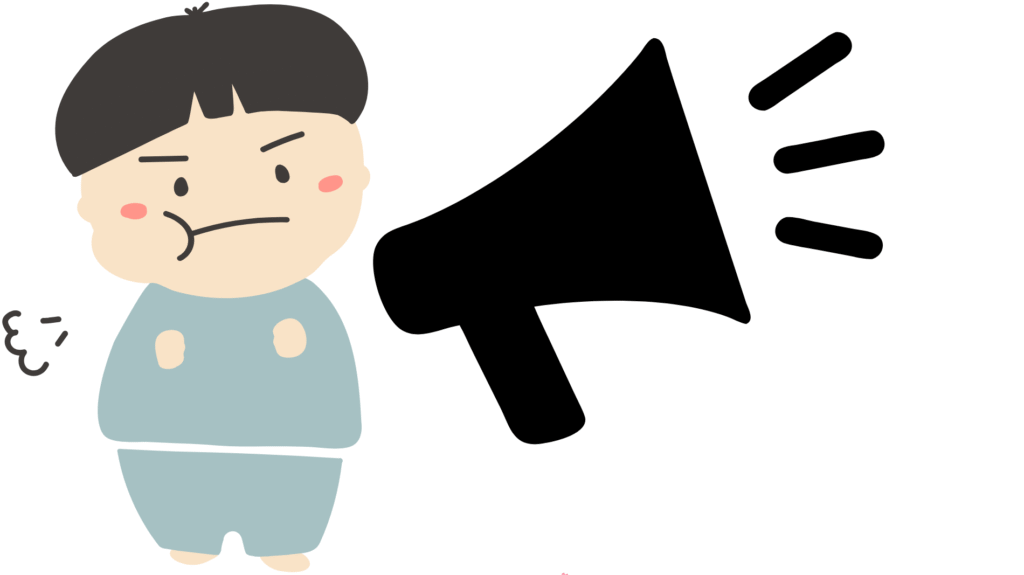 怒って自分の訴えを声大きく主張している息子の様子