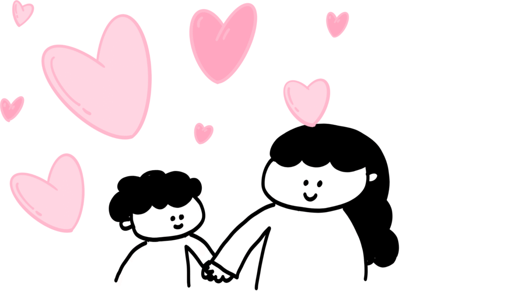 母が息子にどんな進路でも大丈夫と手を繋いで寄り添っている